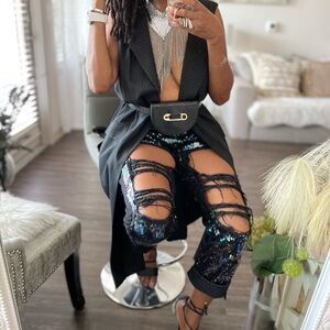 Cello Black Sequin Cut-Out Pants